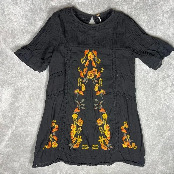 Free People Dress Womens Medium Black Perfectly Victorian Boho Whimsical Girly - Picture 5 of 10